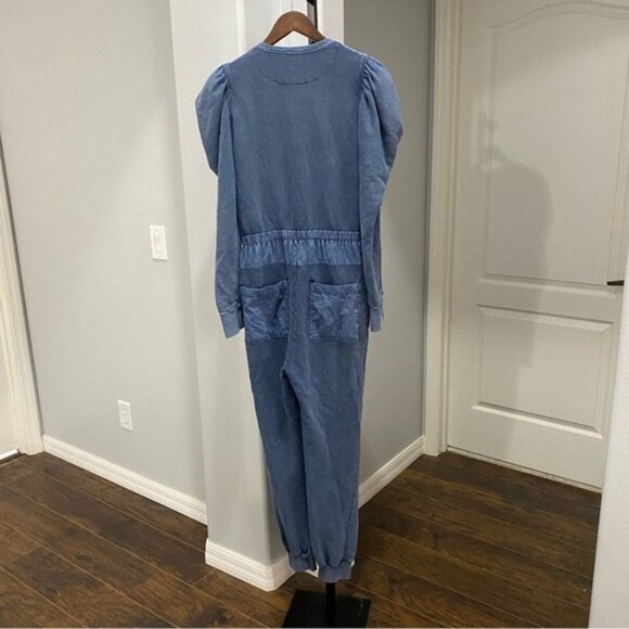 Ulla Johnson Indigo Acid Blue Sadie Puff-Sleeve 6-pocket Banded Cuffs Jumpsuit S - Picture 12 of 13